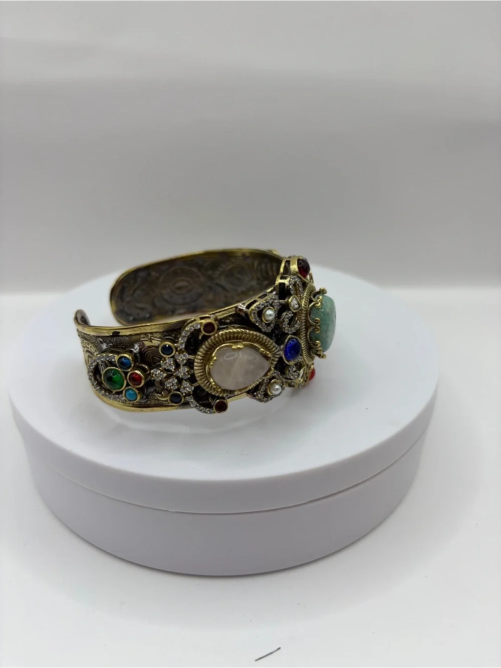 Sabyasachi Fashion Multicolor Doublet Stone Filigree Cuff Bracelet - Gold Tone